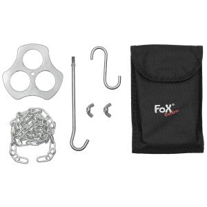 Fox Outdoor Dreibeinhalter mit Haken und Kette Edelstahl Platte