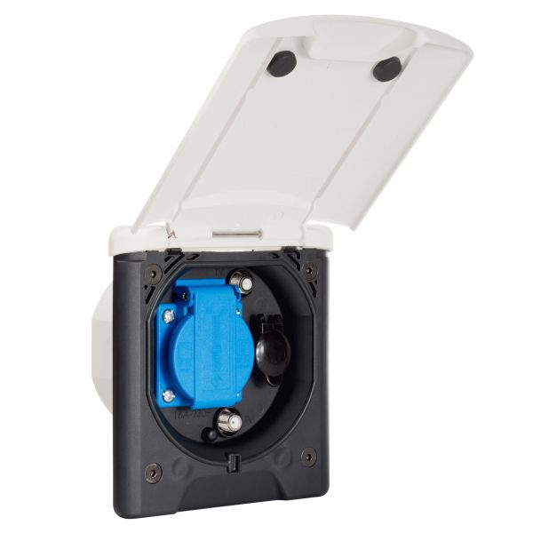 Universelle Vorzeltsteckdose FAWO mit Magnetverschluss 12/230V Weiß, ABL - Der Campingprofi