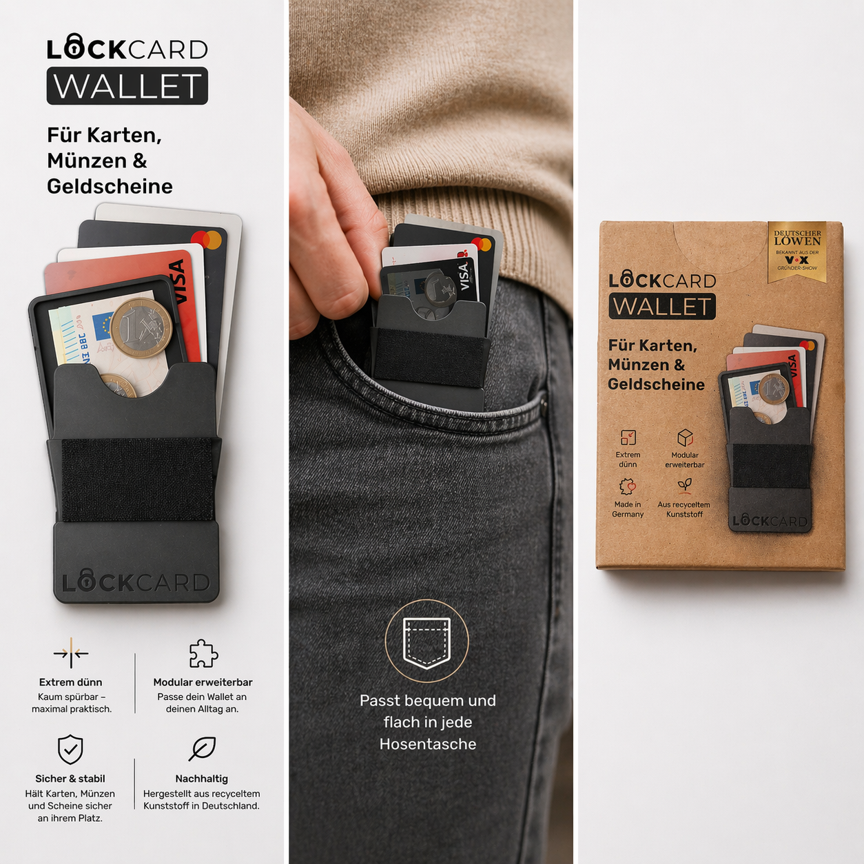 Lockcard Wallet - For cards, coins and banknotes