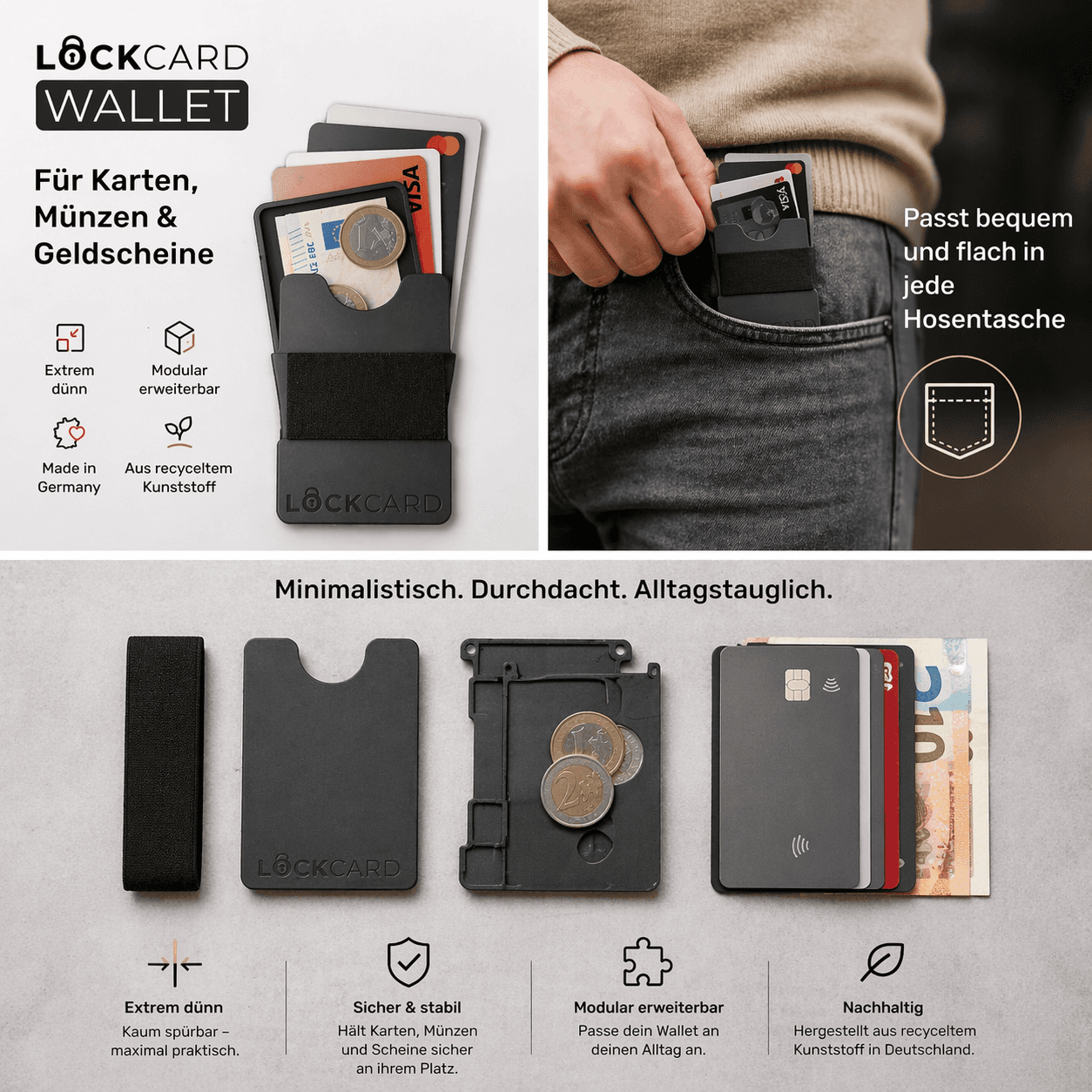 Lockcard Wallet - For cards, coins and banknotes